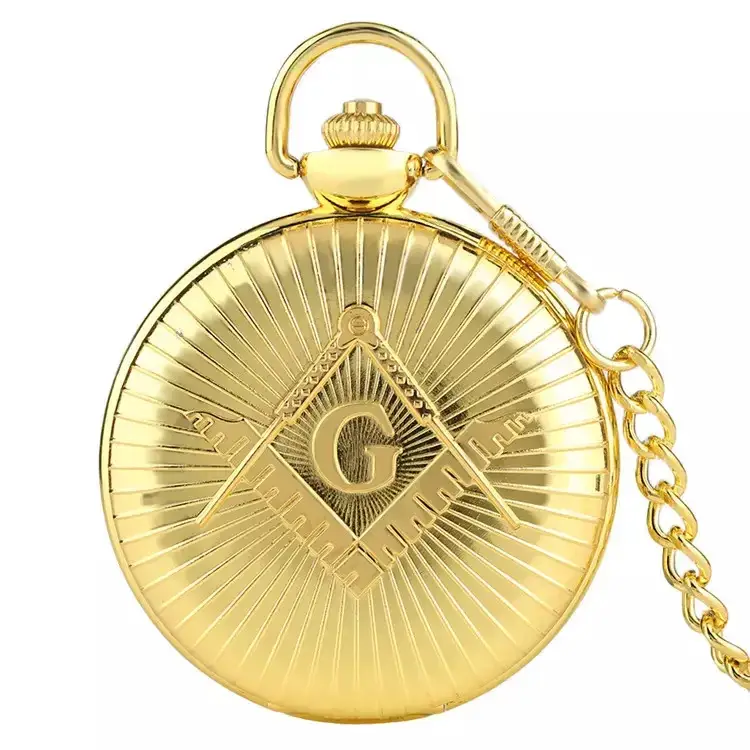 Cool Silver & Gold Bronze Masonic Pocket Watch Necklace Quartz - Image 5