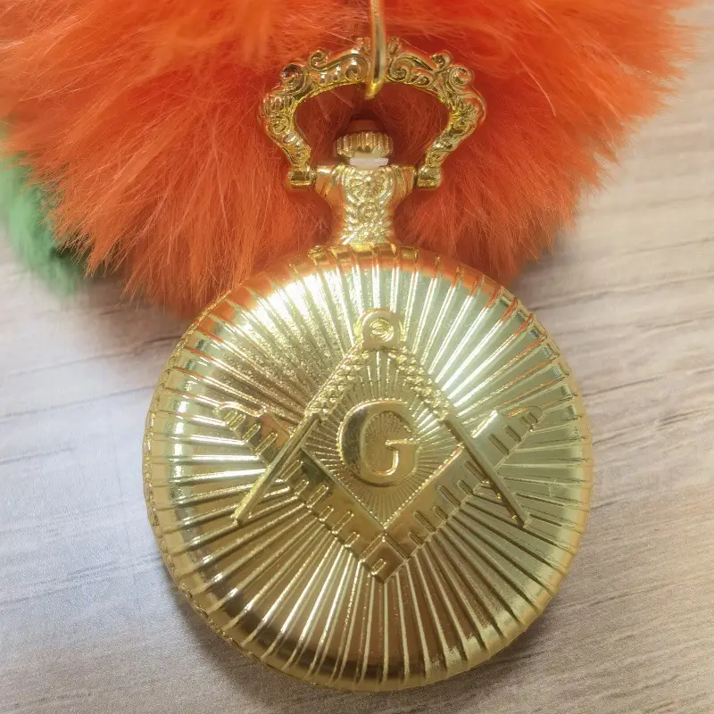 Cool Silver & Gold Bronze Masonic Pocket Watch Necklace Quartz — feature 14