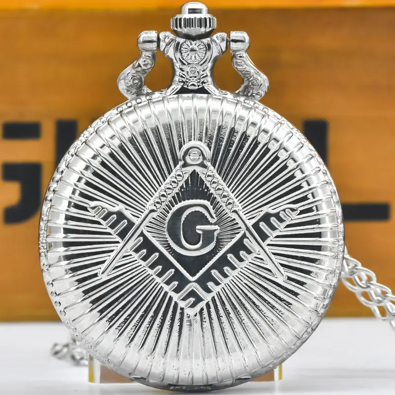 Cool Silver & Gold Bronze Masonic Pocket Watch Necklace Quartz — feature 29