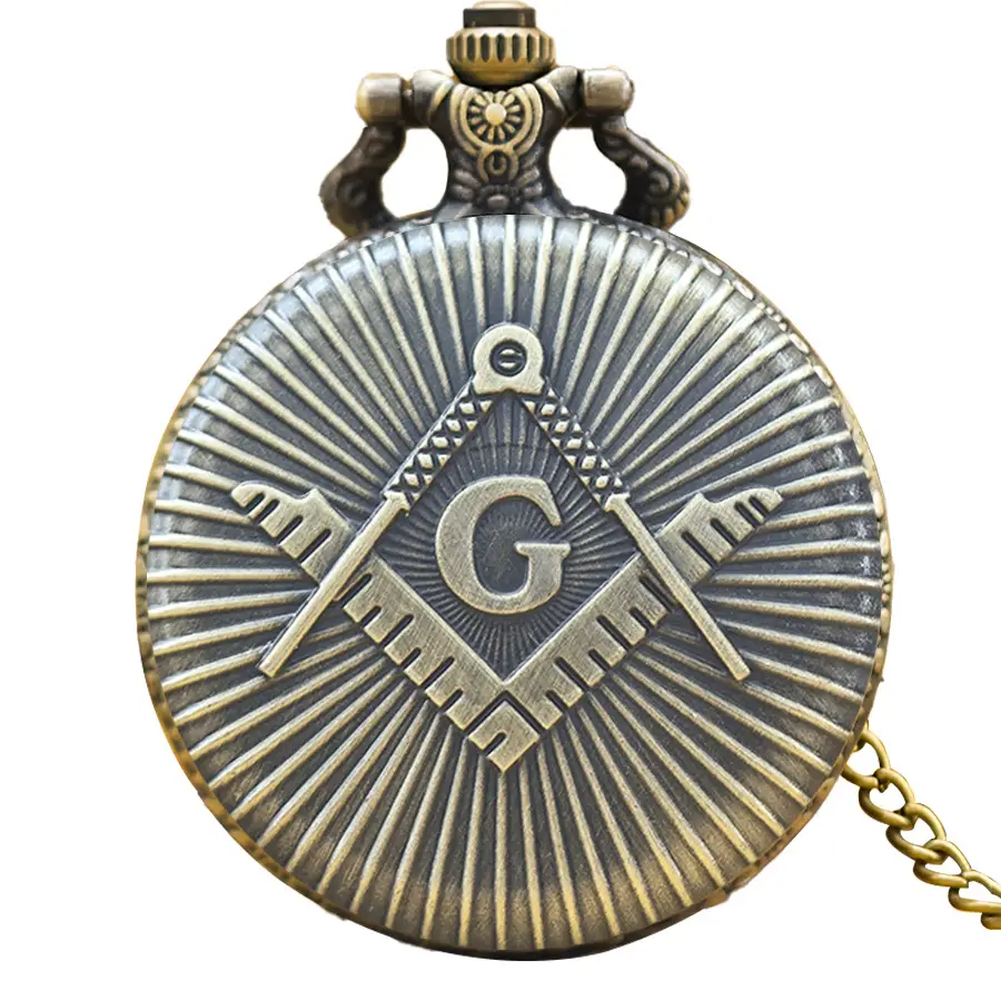 Cool Silver & Gold Bronze Masonic Pocket Watch Necklace Quartz — feature 6