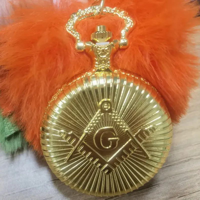 Cool Silver & Gold Bronze Masonic Pocket Watch Necklace Quartz - Image 2
