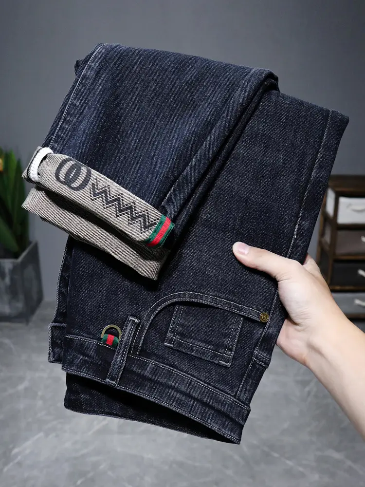 Men's High-Quality Jeans Black Elastic Straight Fit