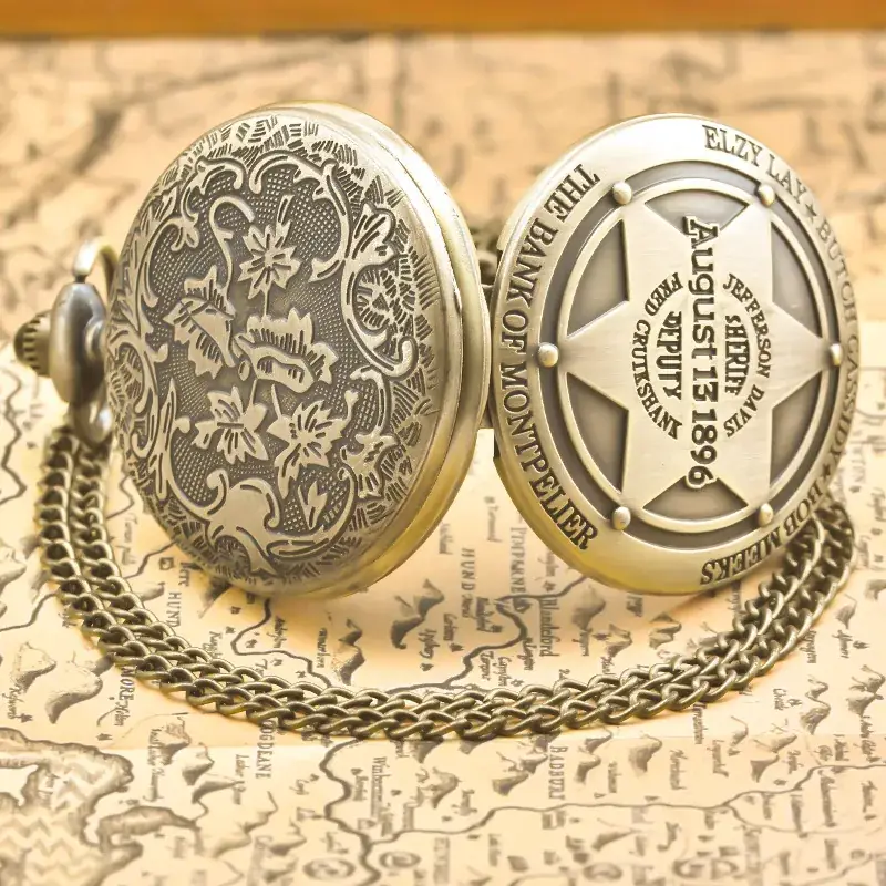 Vintage Gold Pocket Watch Pendant Necklace Quartz Unisex — feature 8