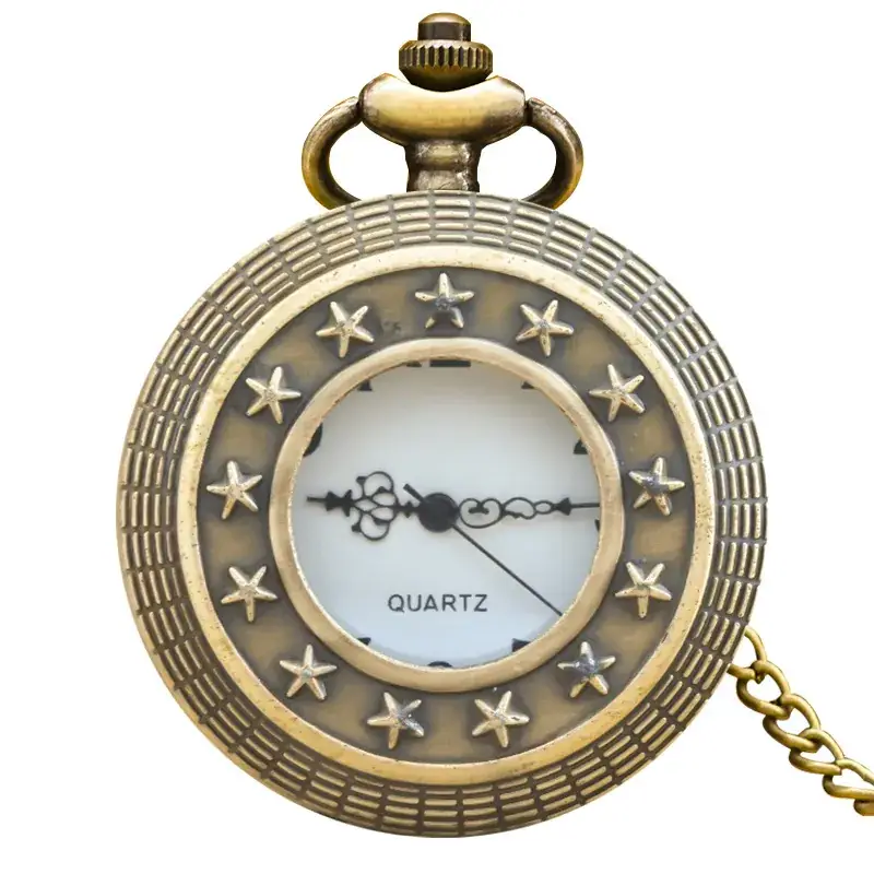 Vintage Gold Pocket Watch Pendant Necklace Quartz Unisex