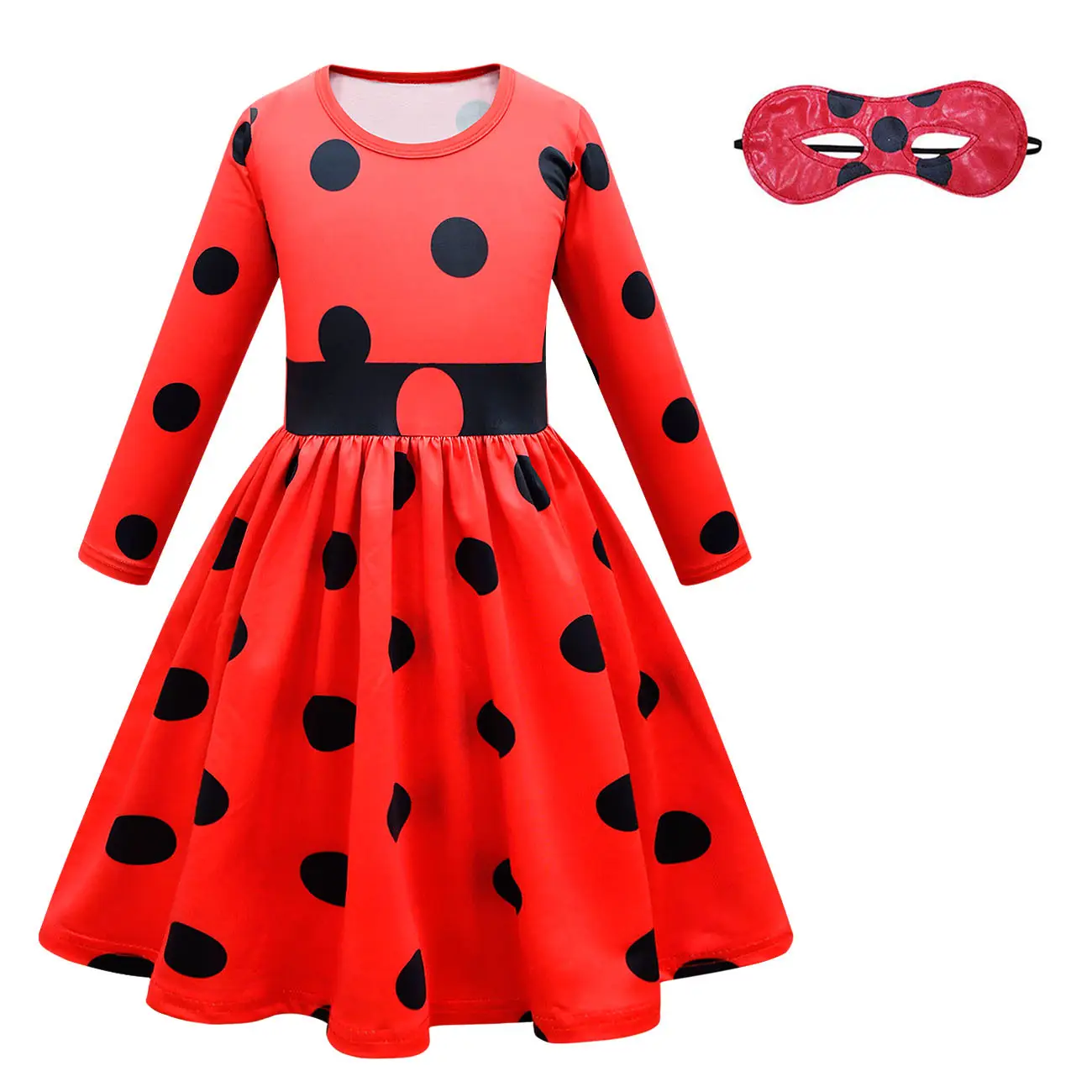 Red Polka Dot Girls Cosplay Dress Long Sleeve - Image 3