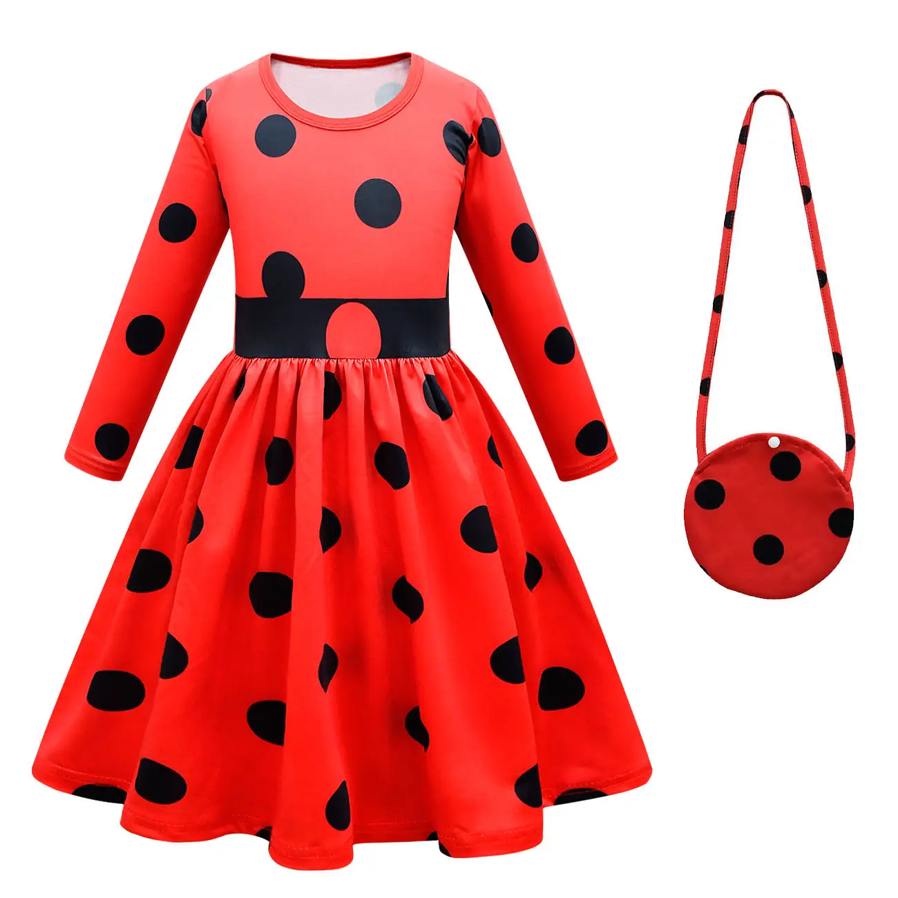 Red Polka Dot Girls Cosplay Dress Long Sleeve - Image 2