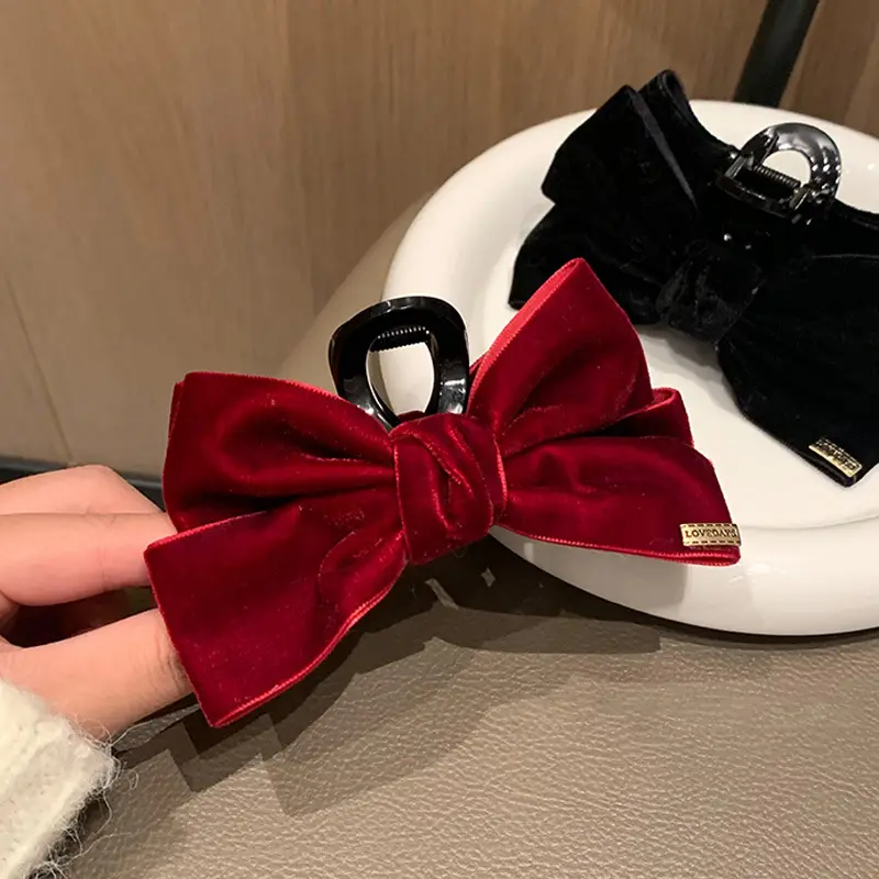 Red Velvet Bow Hairpin Clip for Women - Image 4