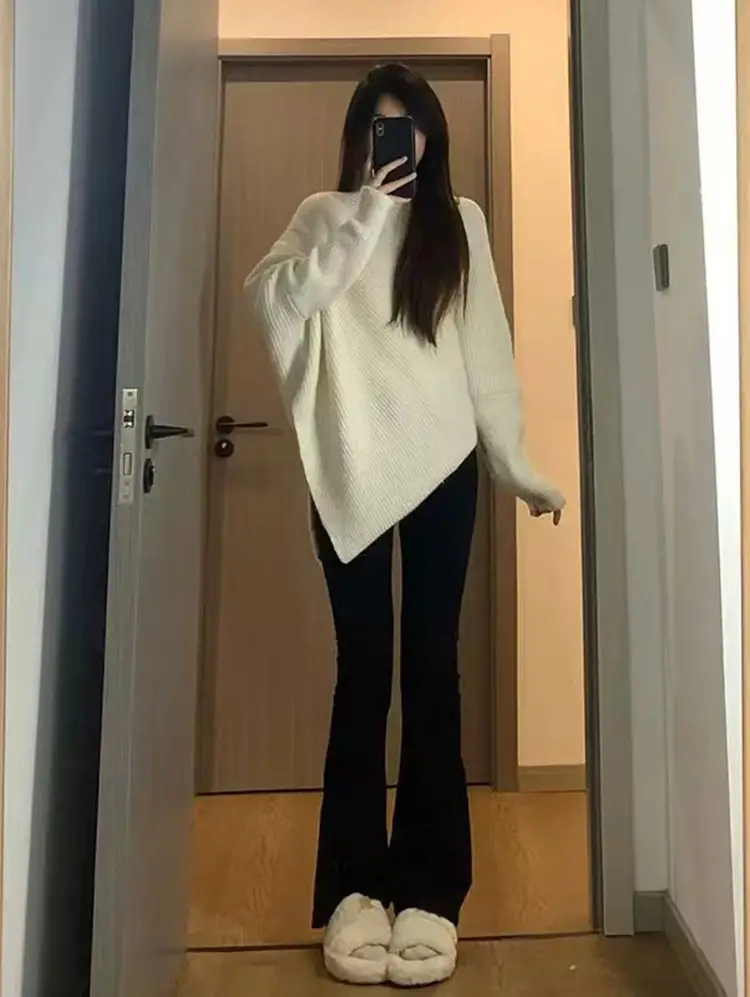 Women Red Asymmetrical Knitted Sweater Winter Warm Loose Fit — feature 13