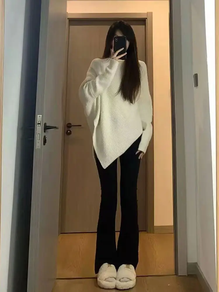 Women Red Asymmetrical Knitted Sweater Winter Warm Loose Fit — feature 16