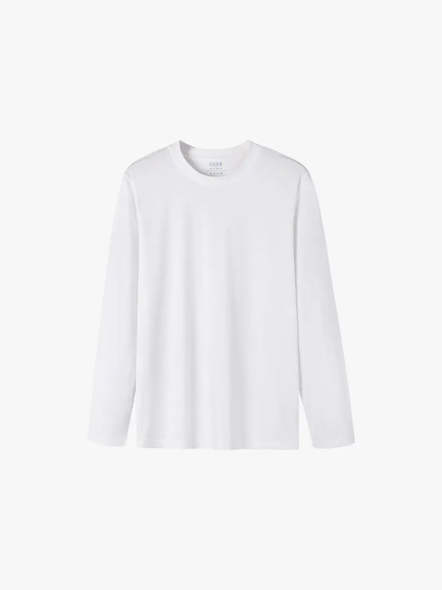Men White Long Sleeve Cotton T-Shirt Slim Fit