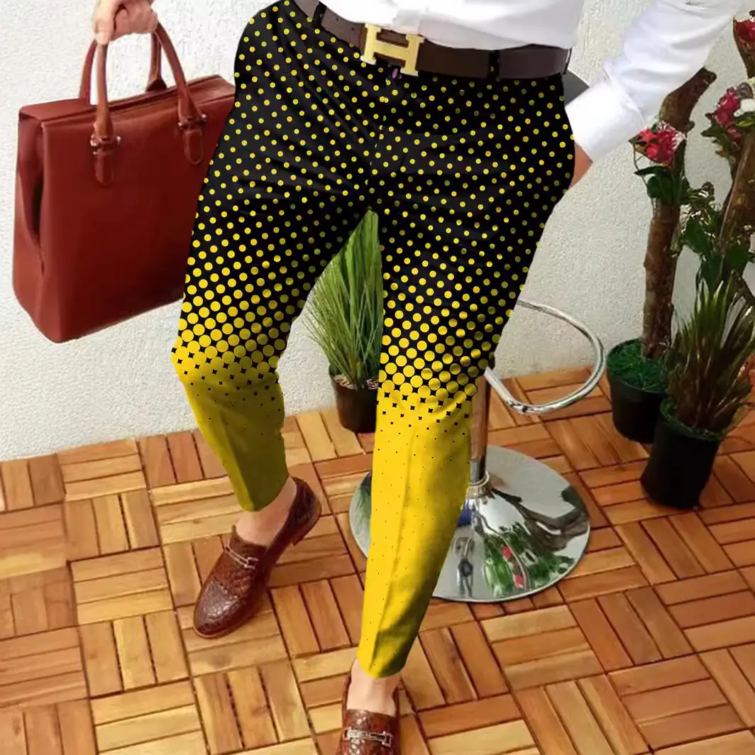 Men's Grey Striped Slim Fit Pencil Pants Mid Waist Casual Wear - Image 60
