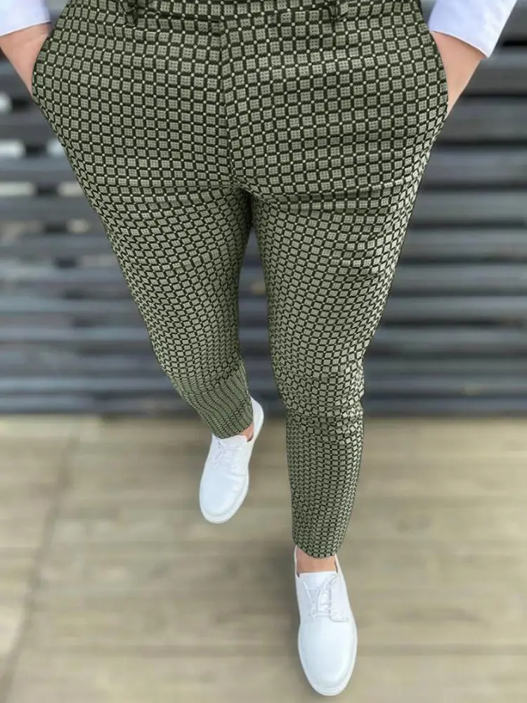 Men's Grey Striped Slim Fit Pencil Pants Mid Waist Casual Wear — feature 10