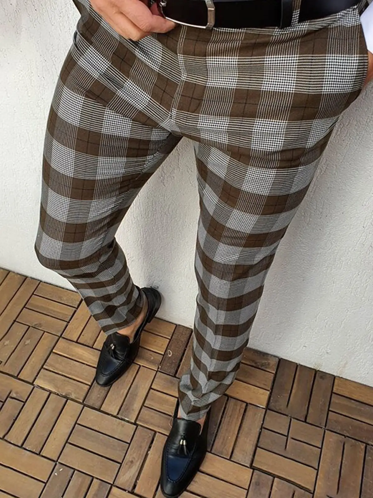 Men's Grey Striped Slim Fit Pencil Pants Mid Waist Casual Wear — feature 19