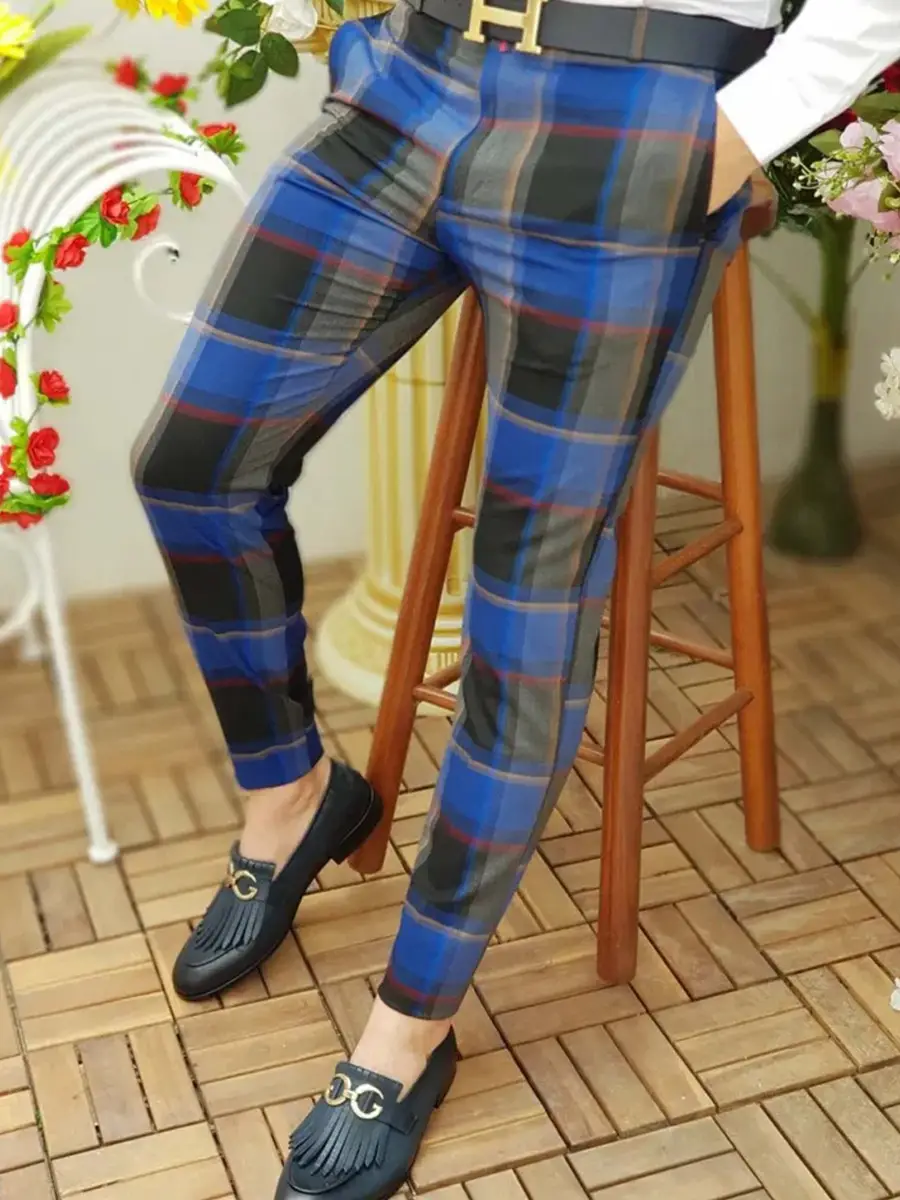 Men's Grey Striped Slim Fit Pencil Pants Mid Waist Casual Wear — feature 21