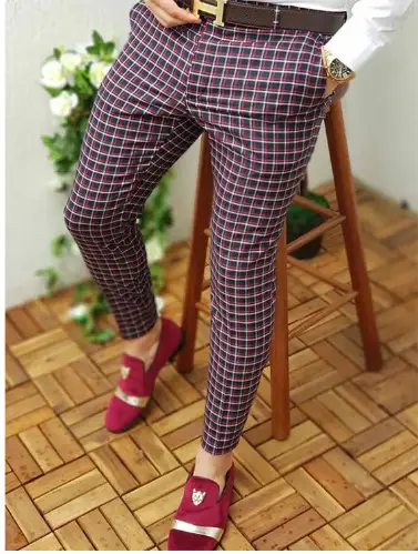 Men's Grey Striped Slim Fit Pencil Pants Mid Waist Casual Wear — feature 41
