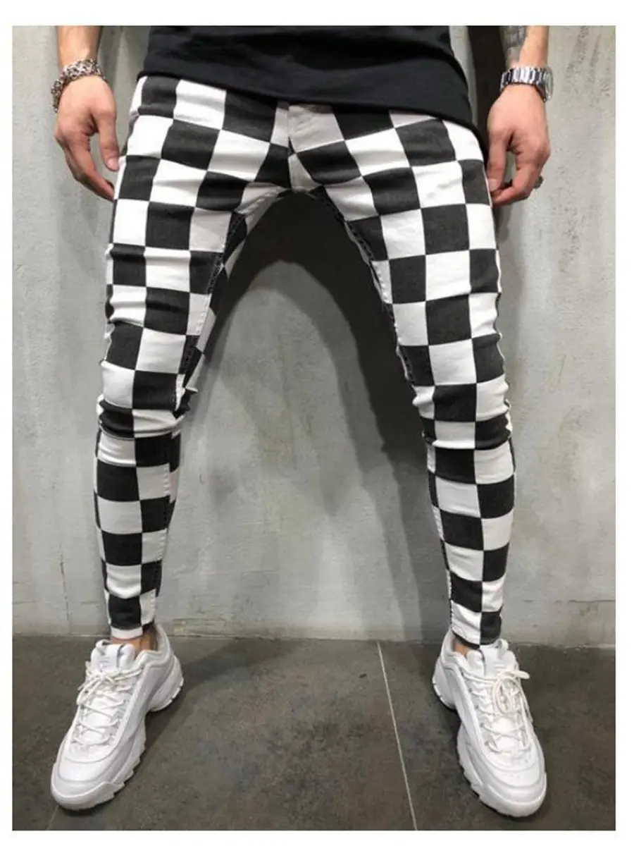Men's Grey Striped Slim Fit Pencil Pants Mid Waist Casual Wear — feature 9