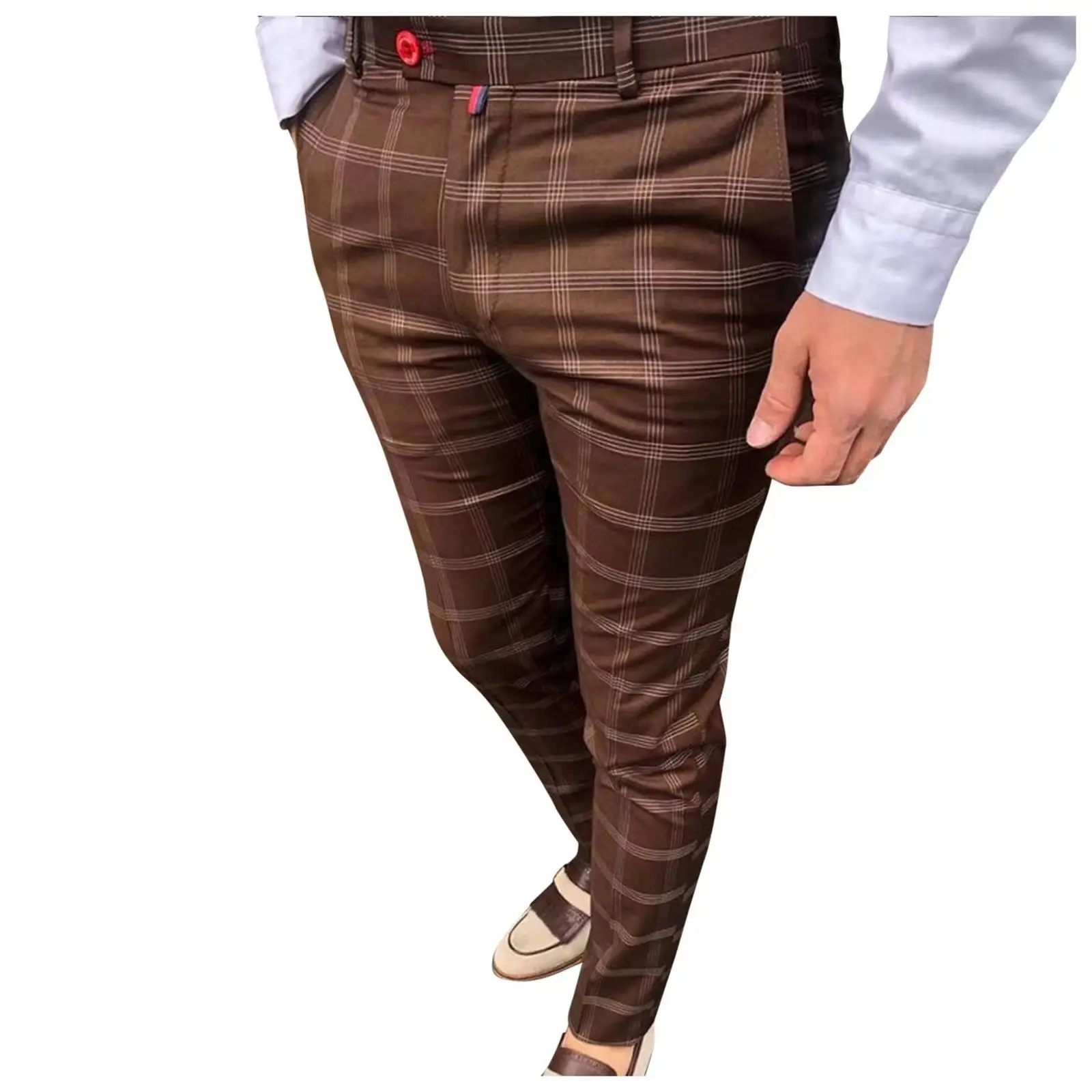 Men's Grey Striped Slim Fit Pencil Pants Mid Waist Casual Wear - Image 49