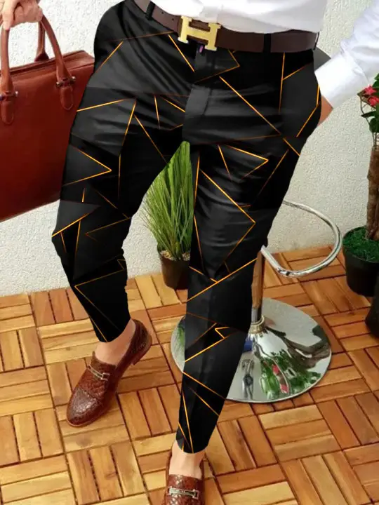 Men's Grey Striped Slim Fit Pencil Pants Mid Waist Casual Wear - Image 16