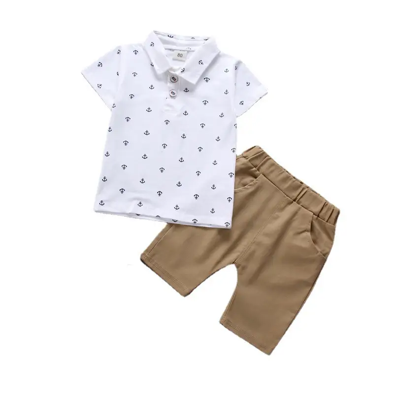 Boys Green Polo Short Sleeve Summer Suit with Tan Shorts - Image 7