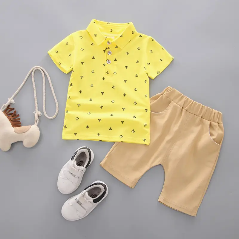 Boys Green Polo Short Sleeve Summer Suit with Tan Shorts — feature 10