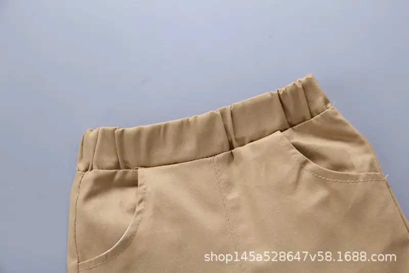 Boys Green Polo Short Sleeve Summer Suit with Tan Shorts — feature 19