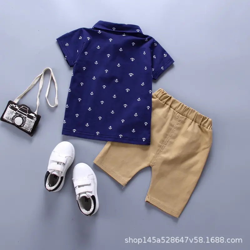 Boys Green Polo Short Sleeve Summer Suit with Tan Shorts — feature 8