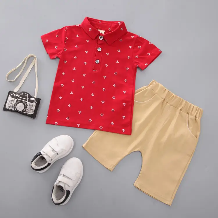Boys Green Polo Short Sleeve Summer Suit with Tan Shorts — feature 9
