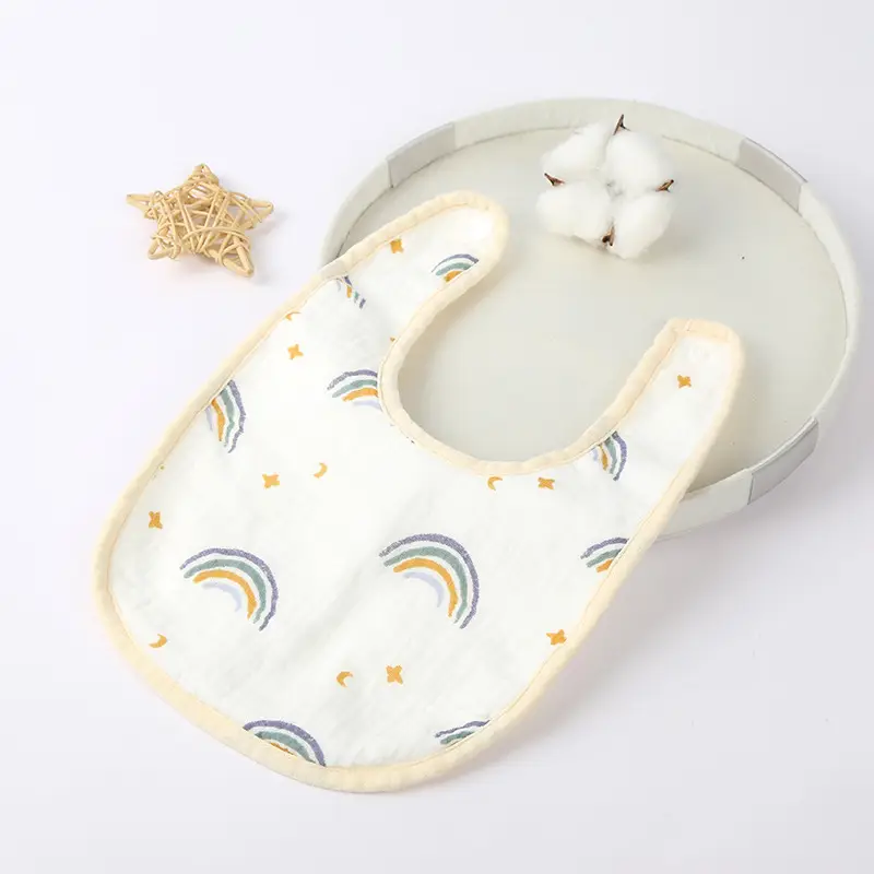 Pure Cotton U-Shaped Baby Bib with Sun Print