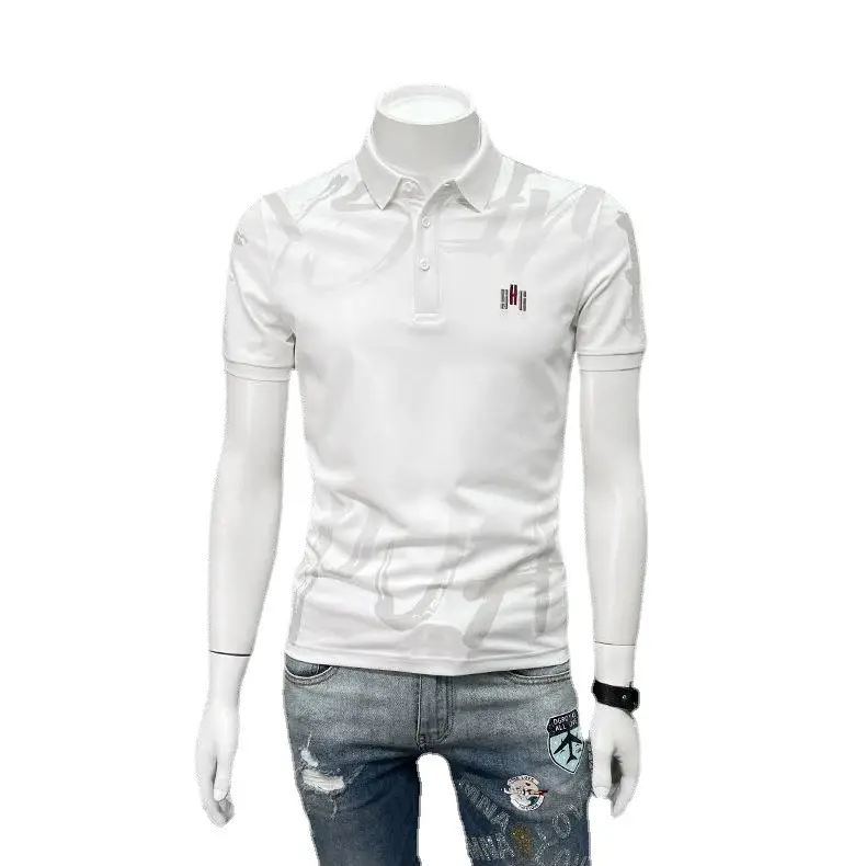 Men Black Graphic Polo T-Shirt Slim Fit Summer - Image 7