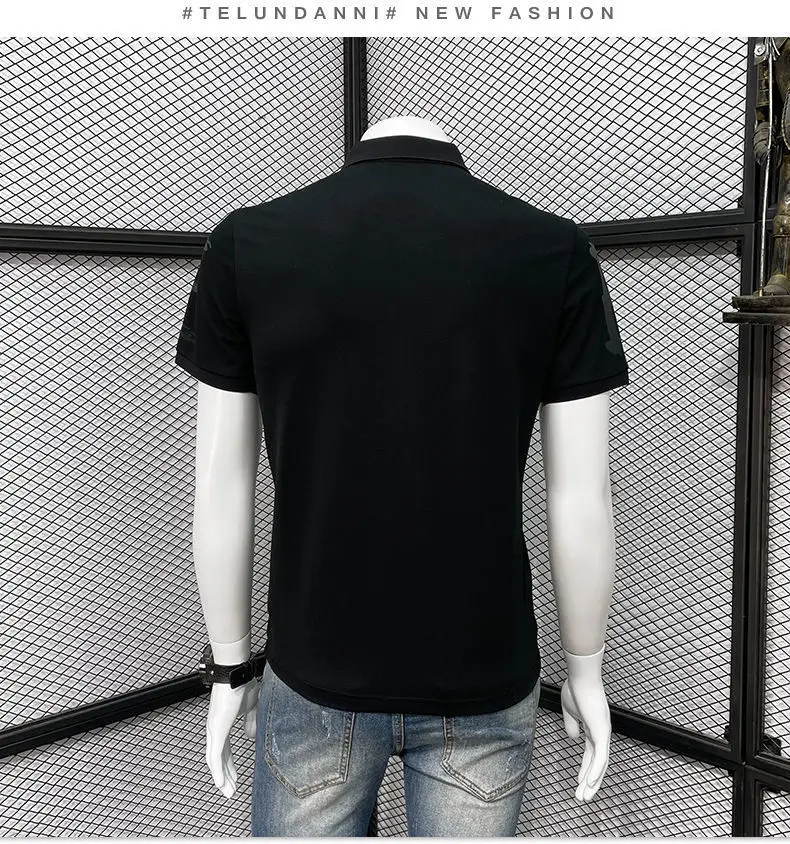 Men Black Graphic Polo T-Shirt Slim Fit Summer — feature 10