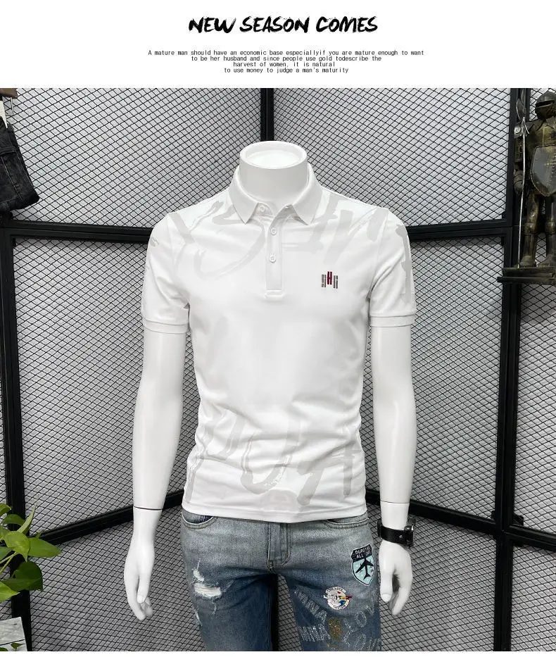 Men Black Graphic Polo T-Shirt Slim Fit Summer — feature 11
