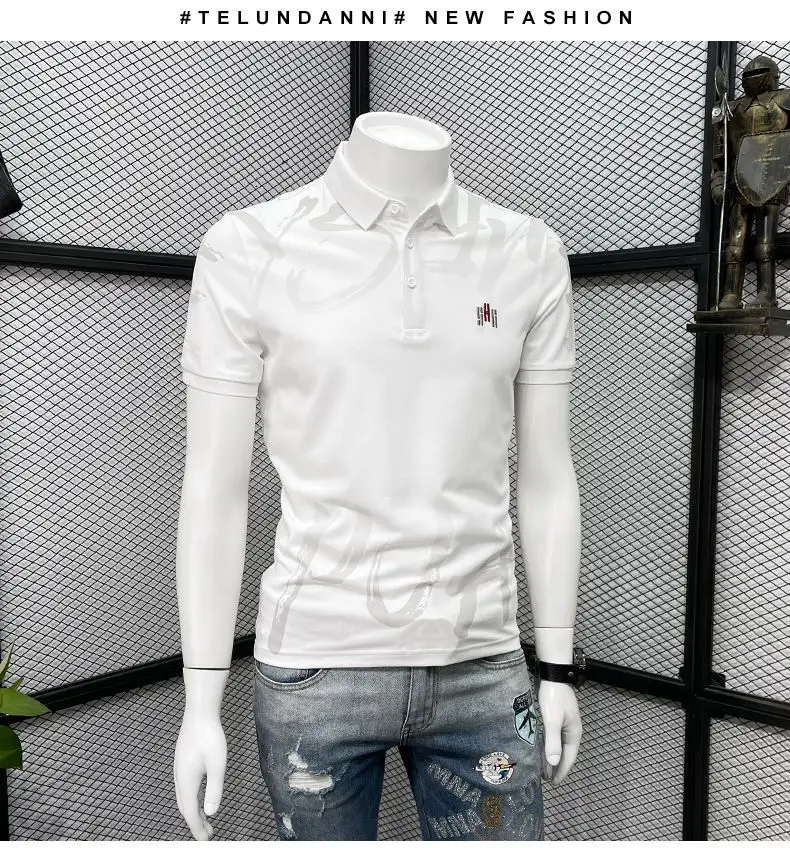 Men Black Graphic Polo T-Shirt Slim Fit Summer — feature 12