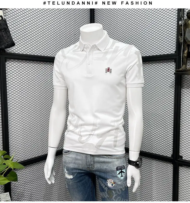 Men Black Graphic Polo T-Shirt Slim Fit Summer — feature 13