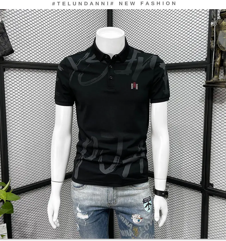 Men Black Graphic Polo T-Shirt Slim Fit Summer — feature 7
