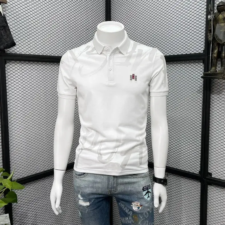 Men Black Graphic Polo T-Shirt Slim Fit Summer - Image 2