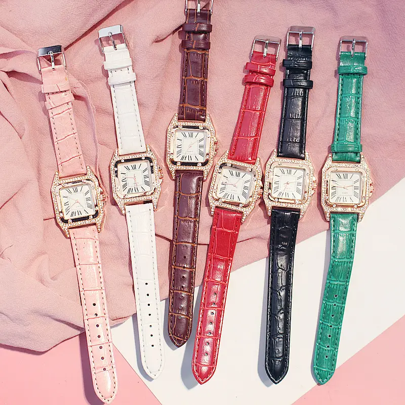 Square Women's Roman Dial Quartz Watch with Diamond Bezel — feature 1