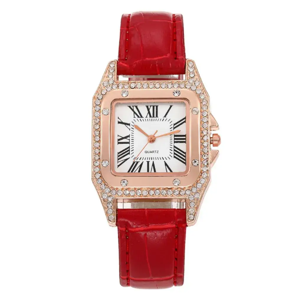 Square Women's Roman Dial Quartz Watch with Diamond Bezel - Image 2