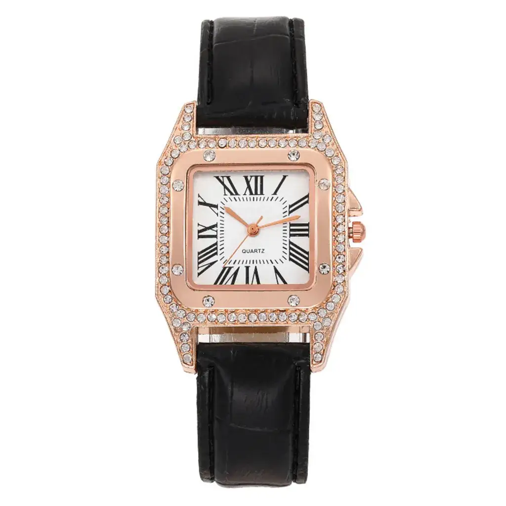Square Women's Roman Dial Quartz Watch with Diamond Bezel - Image 3