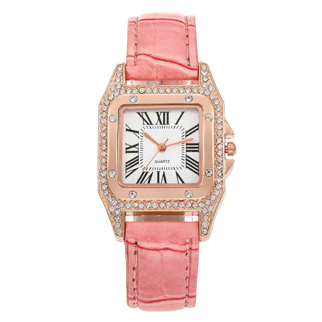 Square Women's Roman Dial Quartz Watch with Diamond Bezel - Image 4