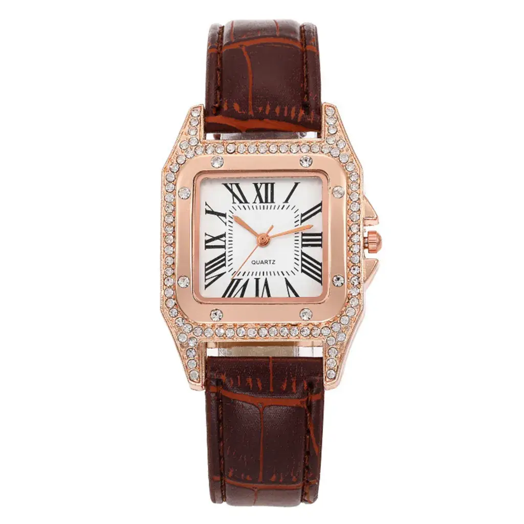 Square Women's Roman Dial Quartz Watch with Diamond Bezel - Image 5