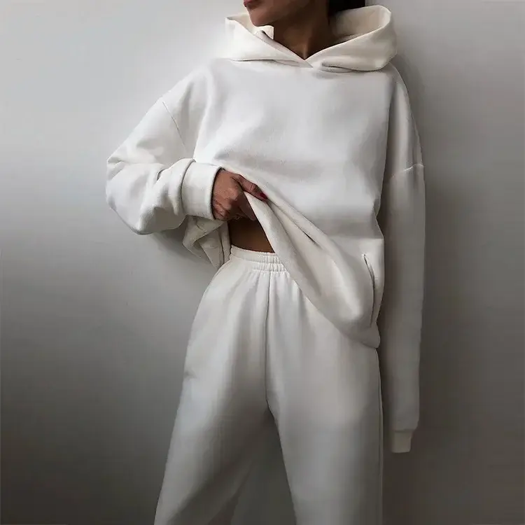 2025 Spring White Hooded Sweatshirt & Long Pants Set - Image 6
