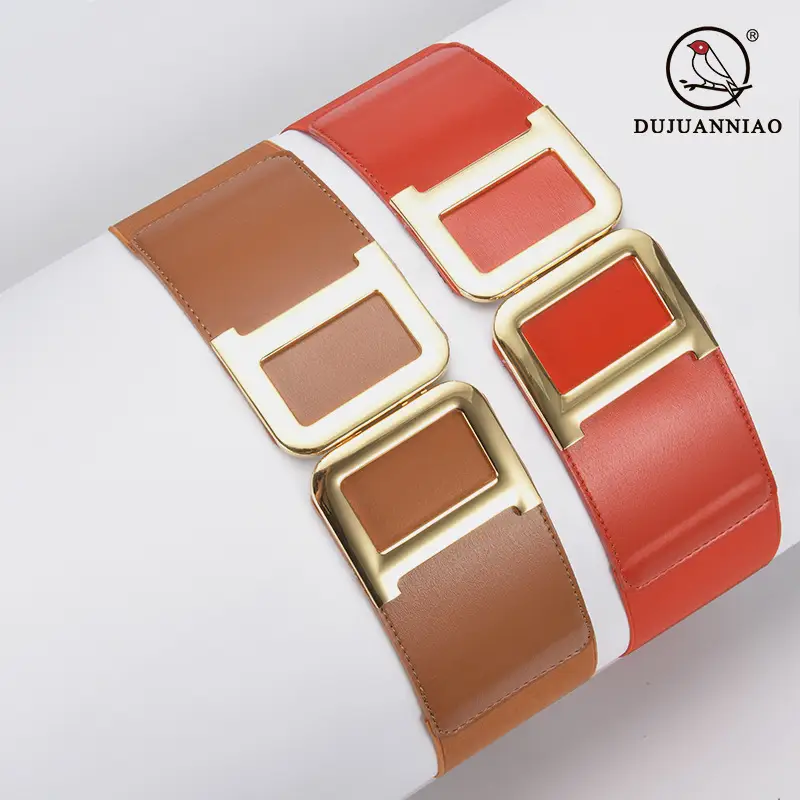 Golden Button Coat Wide Belt Decorative Cowhide Waist Seal Women's Tight Waist Slimming Belted Skirt