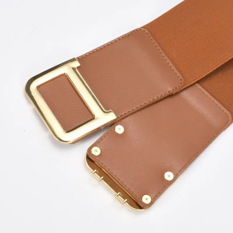 Golden Button Coat Wide Belt Decorative Cowhide Waist Seal Women's Tight Waist Slimming Belted Skirt