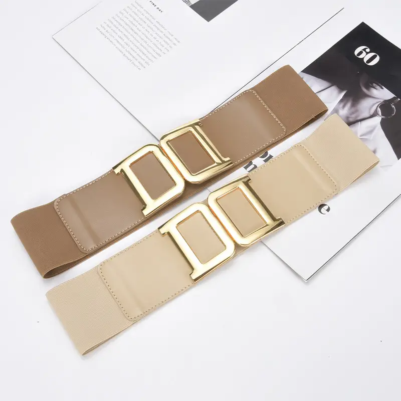 Golden Button Coat Wide Belt Decorative Cowhide Waist Seal Women's Tight Waist Slimming Belted Skirt