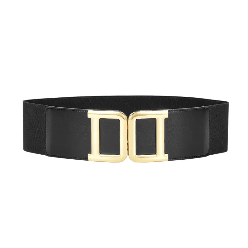 Golden Button Coat Wide Belt Decorative Cowhide Waist Seal Women's Tight Waist Slimming Belted Skirt