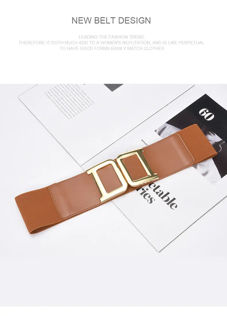 Golden Button Coat Wide Belt Decorative Cowhide Waist Seal Women's Tight Waist Slimming Belted Skirt — feature 23