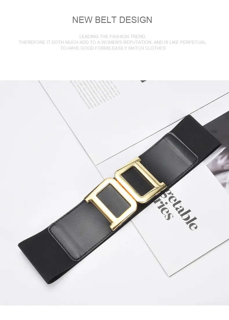 Golden Button Coat Wide Belt Decorative Cowhide Waist Seal Women's Tight Waist Slimming Belted Skirt — feature 24