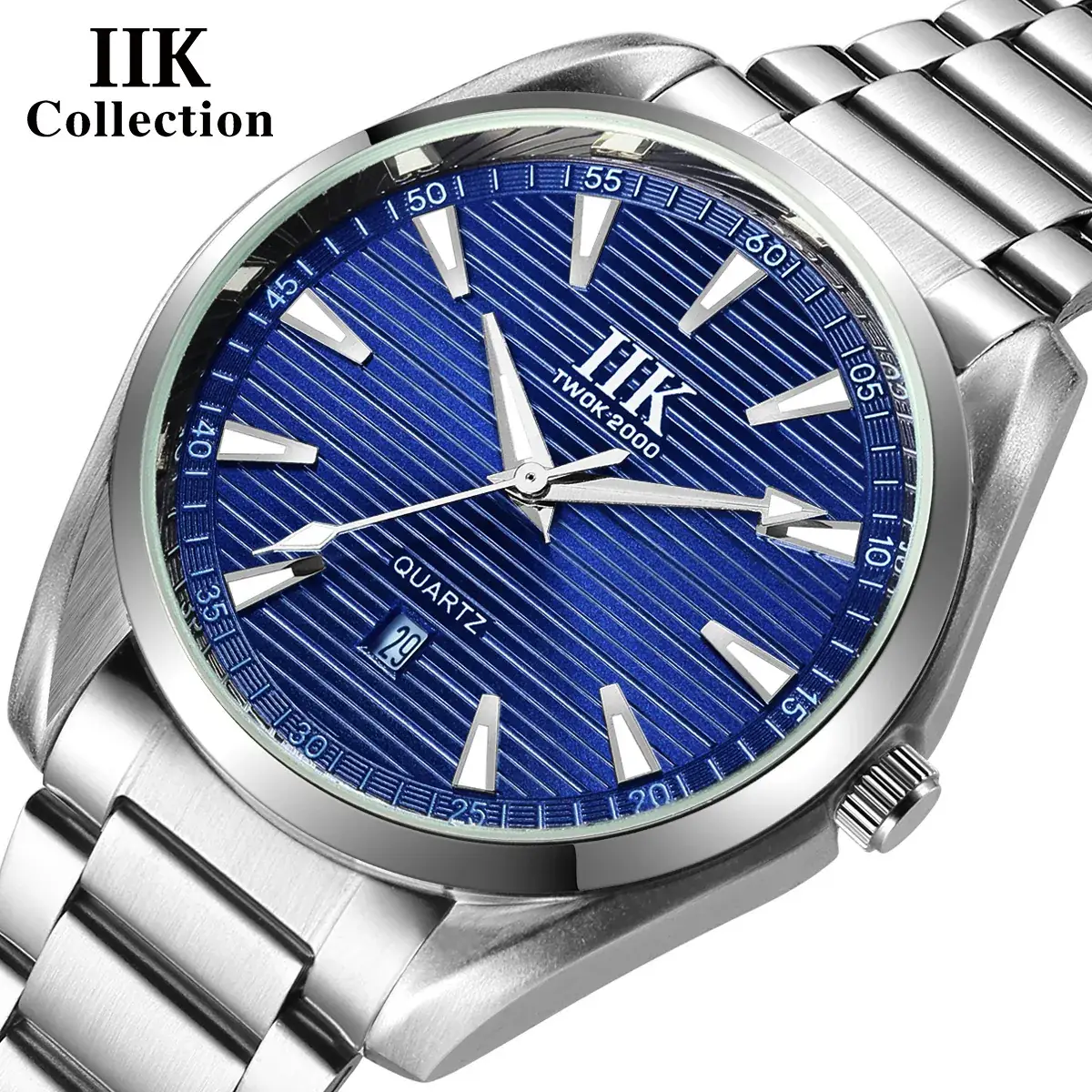 IIK Men's Blue Analog Quartz Watch with Steel Band - Image 7