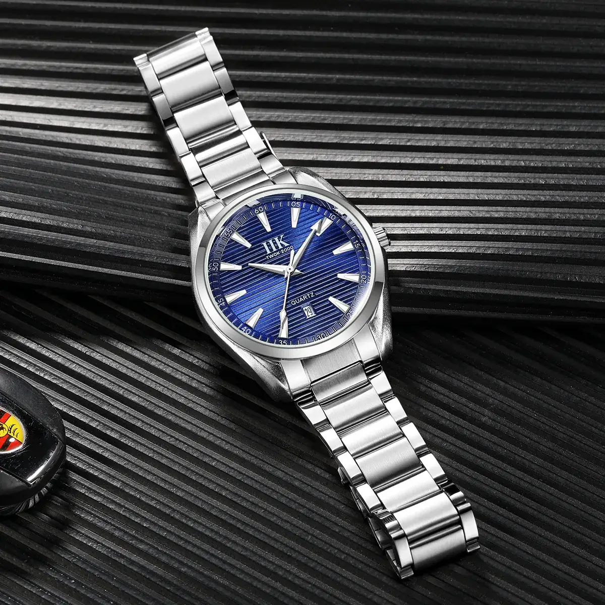 IIK Men's Blue Analog Quartz Watch with Steel Band - Image 8