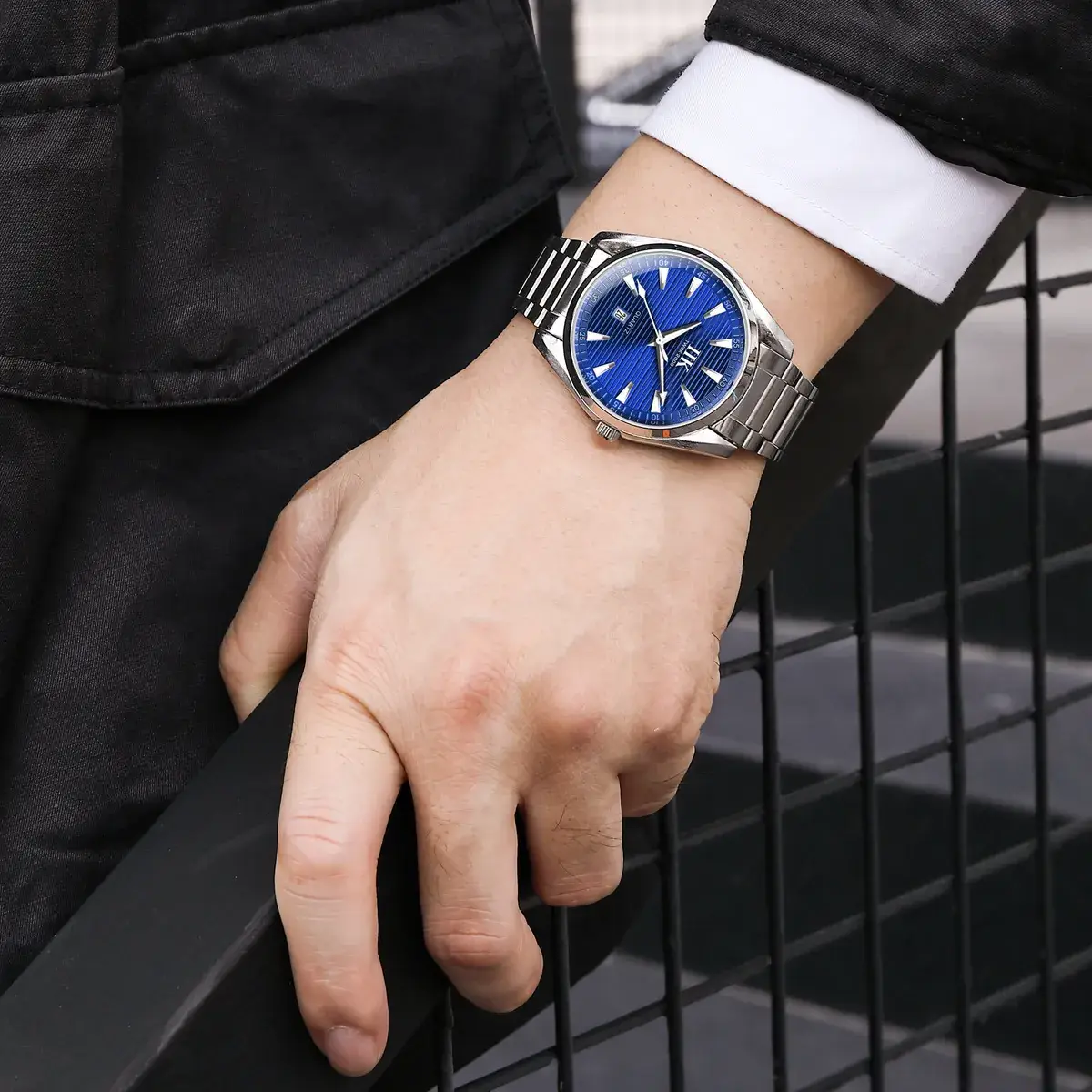 IIK Men's Blue Analog Quartz Watch with Steel Band - Image 9